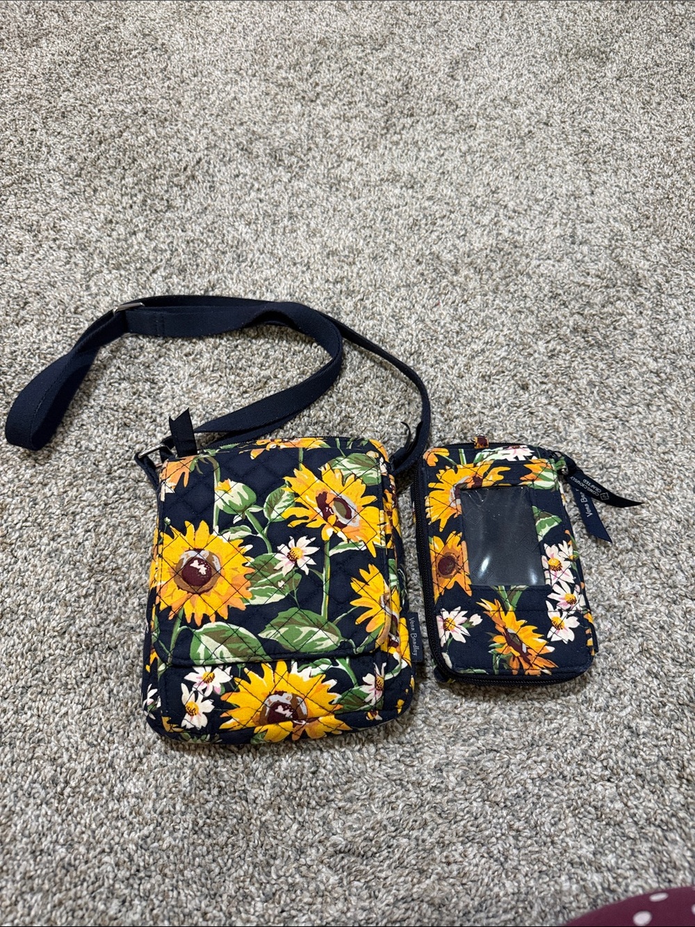 Vera Bradley Sunflower Quilted Crossbody Bag with ID Holder - Black/Yellow